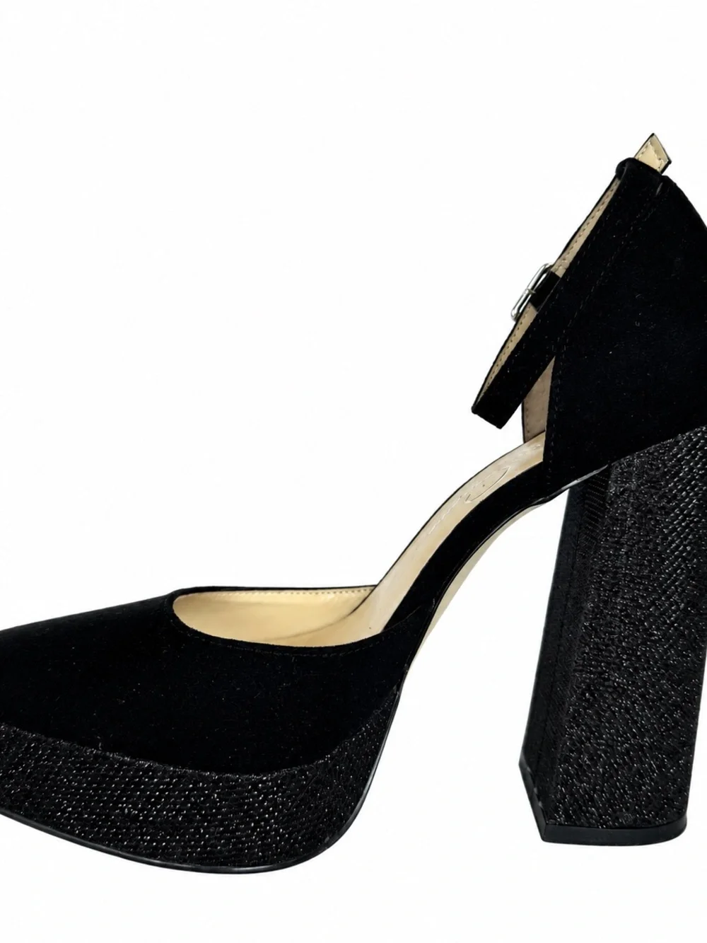 Jessica Simpson Katina Black Platform Block Heels Ankle Strap Size 6.5M